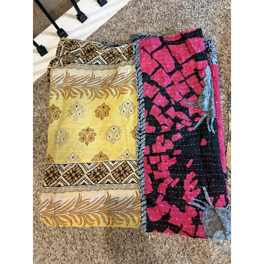 boho Kantha Quilt Throw Vintage Bedspread reversible throw 2 With 4 Patterns